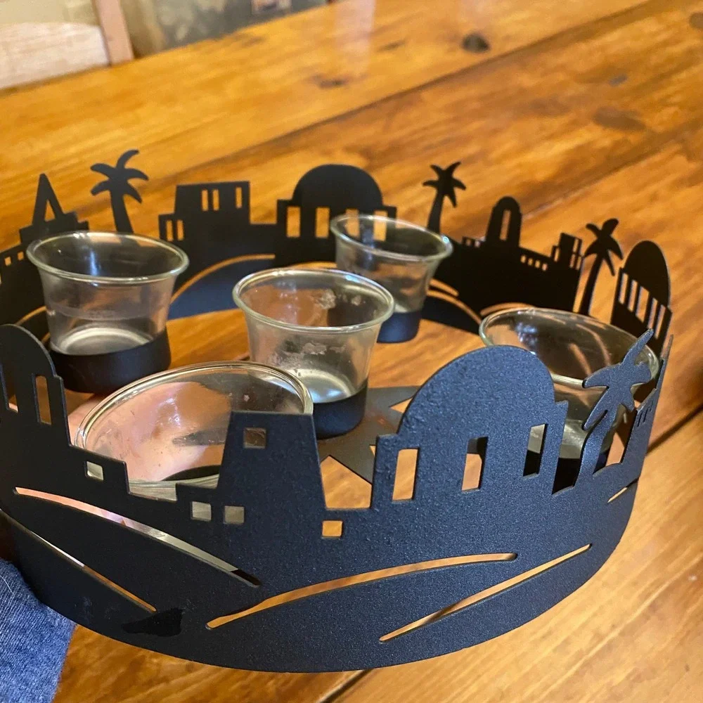 Bethlehem Black Metal Silhouette Candle‎ Holder with 5 Glass Votives